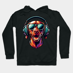 Vizsla Smiling DJ in Bold Japanese Artwork Style Hoodie